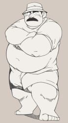 2022 adult adult_male arms_crossed beady_eyes belly_button_visible_through_clothing big_belly black_eyes bulge chubby chubby_male detective_conan fanart fat fat_male flaccid flaccid_penis hat heppokotaro looking_at_viewer male married married_male megure_juuzou monochrome moustache no_color no_shirt no_shoes old old_male policeman posing round_belly sfw shirt shorts shounen_sunday solo solo_focus solo_male standing thick thick_arms thick_eyebrows thick_legs thick_thighs tms_entertainment white_shirt white_shorts