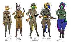 absurd_res anthro canid canine canis clothing cum_on_pants cum_stain domestic_cat domestic_dog elmo_(juninhooficial) equid equine felid feline felis female group gynomorph hi_res horse husky intersex john_(juninhooficial) juninho_(juninhooficial) juninhooficial luisa_f._williams_(juninhooficial) male mammal military_uniform musky_armpit musky_penis nordic_sled_dog paulinho_(juninhooficial) pony russian soviet_union spitz uniform world_war_2