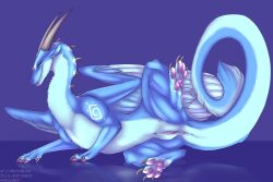 3:2 blue_body blue_feathers blue_fur bodily_fluids claws dragon feathered_wings feathers female feral fur fur_markings furred_dragon furred_scalie genital_fluids genitals hi_res markings multicolored_body multicolored_fur mythological_creature mythological_scalie mythology pawpads pink_pawpads pink_vulva presenting pussy raised_leg scalie solo sugar.rush tail teasing teasing_viewer two_tone_body two_tone_fur vaginal_fluids vulva white_body white_fur wings zephy_(nightfire_zephyr)