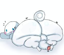 1boy ass balls big_ass blue_eyes cinnamoroll cinnamoroll_(series) dripping embarrassed fat_ass large_ass laying_down lolbear_9 looking_back male no_background penis rabbit sanrio sweat tail