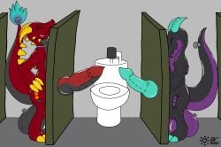 absurd_res animate_inanimate balls bathroom big_balls big_penis dragon genitals glistening hi_res huge_balls huge_cock hyper hyper_balls hyper_genitalia inflatable jazovyx knotted_glory_hole living_inflatable looking_pleasured mythological_creature mythological_scalie mythology non-mammal_balls penis pool_toy public_restroom restroom_stall scalie toilet