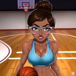 1girls ai_generated arcane bare_arms bare_shoulders basketball basketball_(ball) basketball_(object) basketball_court basketball_hoop breasts breasts brown_hair brown_skin cleavage female female female_focus female_only league_of_legends looking_at_viewer midriff navel short_hair sky_young solo solo_female solo_focus sports_bikini sports_bra sports_uniform
