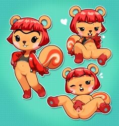 absurd_res animal_crossing ass bedroom_eyes bodily_fluids bottomless bottomless_female buckteeth clothed clothing cyan_background eyebrows female flat_chested gaturo genitals hair hazel_(animal_crossing) hi_res jacket looking_at_viewer looking_pleasured mammal narrowed_eyes navel nintendo nude one_eye_closed open_mouth presenting_vulva pussy rodent sciurid seductive short_hair simple_background sitting smile spread_legs spread_pussy spread_vulva spreading standing sweat tail teeth topwear tree_squirrel unibrow vulva