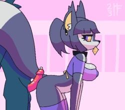 2023 animated anthro anthro_on_anthro ass bent_over black_collar black_nose blue_eyes bottomless bottomless_anthro bottomless_female breasts censored_eyes chest_tuft cleavage cleavage_overflow clothed clothing collar condom condom_in_mouth countershade_arms countershade_face countershade_legs countershade_thighs countershade_torso countershading digital_media_(artwork) duo ear_piercing ear_ring eyelashes female female_anthro frame_by_frame fur genitals glans glistening glistening_breasts glistening_genitalia glistening_glans glistening_penis grey_body grey_ears grey_fur grey_hair hair horizon-fucker humanoid_genitalia humanoid_penis inner_ear_fluff legwear looking_at_another looking_back looking_back_at_another loop male male/female male_anthro mouth_hold nipple_outline nude_anthro nude_male object_in_mouth penis piercing ponytail red_glans red_penis ring_piercing scribble_censorship sexual_barrier_device shaded short_playtime side_view standing teasing teasing_with_butt thigh_highs topwear tuft white_body white_countershading white_inner_ear_fluff yellow_inner_ear yellow_sclera