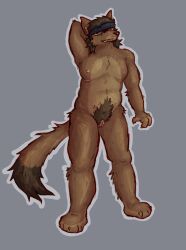 2025 anthro anthrofied armpit_hair belly big_clitoris body_hair brown_body brown_fur brown_hair canid canine canis chemicalcreature chest_hair claws clitoris colored coyote cuntboy digital_drawing_(artwork) digital_media_(artwork) exposed_armpit facial_hair front_view fur genitals hair hand_behind_head happy_trail hi_res intersex kerchief konami leg_hair mammal mastectomy_scar metal_gear moustache mullet muscular nipples nude pink_nipples pink_vulva plantigrade pubes pussy scar shaded signature slightly_chubby solid_snake solo standing stubke teeth trans_(lore) trans_man_(lore) vulva watermark
