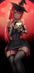 aliciaxlife breasts dark-skinned_female dark_elf dark_skin elf elf_ears elf_female elf_girl female green_eyes jewelry looking_at_viewer queen red_hair solo solo_female virtual_youtuber vtuber youtuber