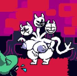 3_heads anthro areola big_breasts breasts clothing clover_(deltarune) darkner deltarune deltarune_chapter_1 digital_media_(artwork) duo european_mythology female genitals greek_mythology hand_on_hip happy hat headgear headwear horn hydra iloveslutyshortstax male multi_head mythology nipples nude pixel_(artwork) pixel_art pouting pussy ralsei seductive shocked short_stack smug tail thick_thighs undertale undertale_(series) vulva white_body