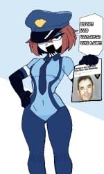 angry_expression angry_face brown_hair goofy_ahh_facial_expression meme monmaamn original_character pixel_art police_hat police_uniform policewoman sentrya_(monmaamn) white_skin wide_hips