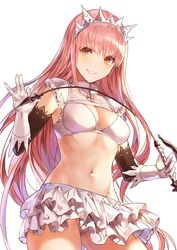 bangs blush bra breasts cleavage clothing cowboy_shot crown eb_(pixiv_2345928) elbow_gloves fate/grand_order fate_(series) female female gloves groin headwear high_resolution holding_whip kim_eb layered_skirt long_hair looking_at_viewer medb_(fate) medium_breasts miniskirt navel panchira panchira_(standing) pantsu pink_hair riding_crop royal sidelocks simple_background skirt smile solo standing stomach tagme tiara underwear very_long_hair whip white_background white_bra white_gloves white_panties white_skirt white_underwear yellow_eyes