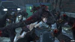 1girls 3d 3d_(artwork) ass breasts_out brown_hair canine capcom cerberus_(resident_evil) collar doggy_style dominant_feral fellatio female gangbang jill_valentine jill_valentine_(sasha_zotova) leash light-skinned_female multiple_boys oral oral_sex penetration resident_evil resident_evil_3 resident_evil_3_remake restrained short_hair skirt_down spitroast thick_thighs vaginal_insertion vaginal_penetration vaginal_sex zex4 zombie zombie_dog zoophilia