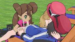 1boy 2girls 3d animated blowjob calem_(pokemon) fellatio female human kissing light-skinned_female light-skinned_male light_skin nintendo no_sound oral pokemon pokemon_xy serena_(pokemon) serena_(pokemon_games) shauna_(pokemon) small_penis tagme thlayli video