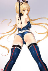 1girls alternate_costume artist_name ass back backboob bare_shoulders black_gloves black_ribbon blonde_hair blue_eyes blue_gloves blue_legwear blue_leotard blush bow bowtie breast_hug breasts butt cameltoe closed_mouth cute dat_ass dead_or_alive dead_or_alive_5 detached_collar elbow_gloves european eyebrows_visible_through_hair eyeshadow female female_only frilled_legwear frilled_leotard frills fringe full_body fully_clothed garter gloves gradient gradient_background hair_ornament hair_ribbon half-closed_eyes high_resolution lace lace-trimmed_legwear lace-trimmed_thighhighs lace_trim leg_garter legwear leotard light-skinned_female light_skin long_hair looking_at_viewer looking_back lying maid_uniform marie_rose marie_rose_(devilish_servant_against_the_splashing_waves) medium_breasts o-ring on_stomach open_mouth parted_lips petite presenting_ass red_bow red_bowtie red_neckwear revealing_clothes ribbon shiny shiny_clothes shiny_hair shiny_skin signature simple_background skinny slim small_ass smile solo solo_female stockings swedish tagme teenage_girl teenager thighhighs tied_hair tight_clothing twintails very_high_resolution very_long_hair x_hair_ornament yang-do younger_female