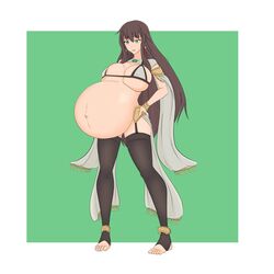 1girls bra breasts cleavage female female_only huge_belly huge_breasts large_breasts lunatic2028 panties pregnant ready_to_pop seeds_of_destiny_(preggopixels) solo thighhighs