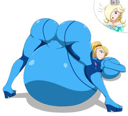 2girls ass bimbo breasts cameltoe female female_only huge_ass huge_belly huge_breasts hyper hyper_belly hyper_pregnancy jack-o_pose looking_at_viewer looking_back mario_(series) metroid pregnant princess_rosalina ready_to_pop samus_aran spooky-gh0st spread_legs super_smash_bros. zero_suit