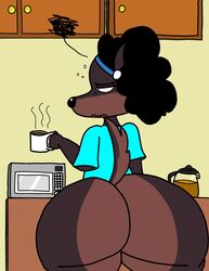 anthro ass canine coffee coffee_mug crackalacking cup dog_girl dog_tail hashidoodle michelle_(sssonic2)