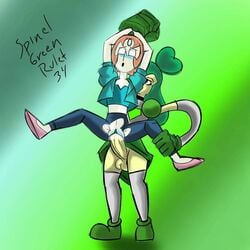 1futa 1girls arms_above_head balls breasts closed_eyes clothed clothed_sex clothing duo female futanari gemsona green_hair green_skin green_spinel holding_arms huge_cock humanoid humanoid_penis mostly_clothed pearl_(steven_universe) penis reverse_stand_and_carry_position reverse_suspended_congress rolling_eyes sex spinel_(steven_universe) spinel_green standing steven_universe vaginal_penetration white_skin