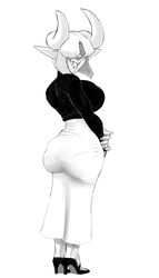 ass big_ass big_breasts big_butt breasts clothed clothing dink female horn horns looking_back oc original_character rawhell sharp_teeth solo standing