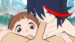 3d animated blowjob brown_eyes brown_hair fellatio kill_la_kill mankanshoku_mako matoi_ryuuko no_sound tagme thlayli video