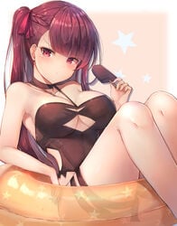 anthropomorphization bangs bare_arms bare_shoulders bent_knees black_choker black_swimsuit blush braid breasts casual_one-piece_swimsuit choker clavicle cleavage cleavage_cutout clothing_cutout exposed_shoulders eyebrows_visible_through_hair female fingernails food girls'_frontline hair_ornament hair_ribbon hand_up head_tilt high_resolution holding holding_food holding_object ice_cream innertube large_breasts long_hair looking_at_viewer motokonut one-piece_swimsuit one-side-up one_side_up orange_innertube pixiv_id_1836747 popsicle red_eyes red_hair red_ribbon ribbon sitting solo star sweets swimsuit tagme tied_hair transparent v-shaped_eyebrows very_long_hair wa2000_(girls'_frontline)