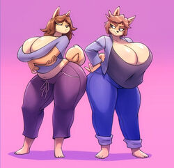 2girls anthro ass ass_to_ass big_ass big_breasts bigdad breasts canid canine canis chubby cleavage duo fat_ass female female_only fur furry furry_only gilf huge_ass huge_breasts judy_(jinu) june_(jinu) large_breasts looking_at_another massive_breasts milf mother_and_daughter standing tail thick_thighs wide_hips