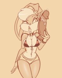 1girls anthro big_dildo bikini_top breasts cameltoe choker cleavage dildo donchibi female female_only furry limited_palette lola_bunny looney_tunes open_mouth plain_background rabbit saliva saliva_trail short_shorts shorts skimpy_bikini solo space_jam tongue_out