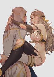 1boy 1girls absurdres ahoge armpits bangs bare_shoulders blonde_hair bridal_gauntlets circlet commission commissioner_upload feet female fire_emblem fire_emblem_fates fire_emblem_heroes highres kiran_(fire_emblem) kiran_(fire_emblem)_(male) light-skinned_female light-skinned_male light_skin lipstick_mark long_hair nail_polish navel nintendo nipples open_mouth ophelia_(fire_emblem) red_nails sex shiro_font straight thighhighs toeless_legwear