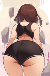 1girls ass ass_focus big_ass big_butt bloomers brown_hair bubble_butt female gym_shorts my_hero_academia ochako_uraraka probablynoon short_hair shorts solo sports_bra thick_ass thick_thighs thighs wide_hips