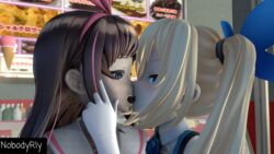 2girls 3d french_kiss kizuna_ai mirai_akari nobodyrly_(artist) sfm tongue_kiss virtual_youtuber yuri