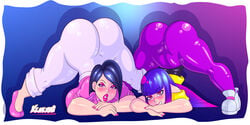 2girls ass big_ass black_hair female_only glitch_techs huge_ass jack-o_pose kenergi mayumi_kubota miko_kubota milf multiple_girls purple_eyes purple_hair red_eyes shiny_skin two_tone_hair