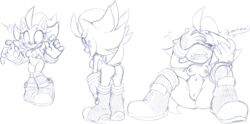 absurd_res anthro ass blue_and_white bodily_fluids boots clothing crying curvy_figure embarrassed embarrassed_nude_female english_text fan_character female footwear genitals gloves handwear hi_res hilda_the_hyena hourglass_figure hyaenid mammal monochrome multiple_poses pose pussy sega solo sonic_(series) sonic_the_hedgehog_(series) spots spread_legs spread_pussy spreading tears text