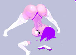 1girls amputee armless cyborg face_down_ass_up female female_only ghost_in_the_shell googelbitch grey_background gun huge_ass huge_breasts jack-o_pose jackochallenge kusanagi_motoko no_hands purple_hair solo stockings tagme thong white_stockings