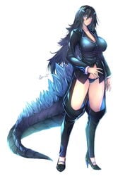 1girls 2021 bare_thighs big_breasts black_hair blue_eyes breasts cigar_cat cleavage female gijinka godzilla godzilla_(series) godzilla_vs_kong high_heels kaiju kaiju_girl large_breasts monsterverse panties solo solo_female tagme tail