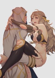 1boy 1girls absurdres ahoge armpits bangs bare_shoulders blonde_hair bridal_gauntlets circlet commission commissioner_upload feet female fire_emblem fire_emblem_fates fire_emblem_heroes heavy_breathing highres kiran_(fire_emblem) kiran_(fire_emblem)_(male) light-skinned_female light-skinned_male light_skin lipstick_mark long_hair nail_polish navel nintendo nipples open_mouth ophelia_(fire_emblem) red_nails sex shiro_font straight thighhighs