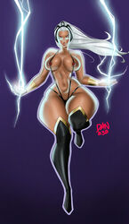 1girls african african_female barely_clothed bikini boots curvy dan.b3b dark-skinned_female dark_skin female female_only glowing_eyes marvel marvel_comics mature mature_female milf ororo_munroe plump skimpy skimpy_clothes solo storm_(x-men) superheroine thick thick_thighs thigh_boots voluptuous white_hair wide_hips x-men