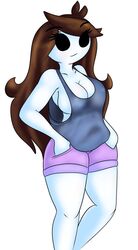 1girls 2017 brown_hair comfy fully_clothed hands_in_pockets jaiden jaiden_animations looking_at_another neronova no_bra short_pants sideboob tank_top thick_thighs white_skin youtube