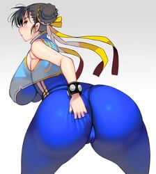 1girls ass big_ass big_breasts big_butt breasts capcom chun-li double_bun eye_contact fat_ass female huge_ass large_ass large_breasts looking_at_viewer looking_back masao sideboob street_fighter thick_ass thick_thighs thighs tight_clothing tight_pants wide_hips