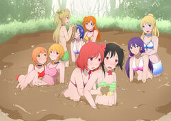 6+girls 9girls ayase_eli bikini female groping groping_from_behind hand_on_breast hoshizora_rin koizumi_hanayo kousaka_honoka love_live! love_live!_school_idol_project messy minami_kotori mud nishikino_maki quicksand sinking sonoda_umi swimsuit toujou_nozomi yazawa_nico yuri