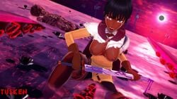 1girls 1monster 3d 3d_(artwork) ass berserk big_breasts breasts_out casca cleavage clothed clothing crying dark-skinned_female dark_hair dark_nipples dark_skin exhibitionism exposed_breasts gore highres holding_weapon imminent_penetration imminent_rape koikatsu large_breasts nipples public public_nudity rape sex short_hair sword tears tentacle tomboy torn_clothes tusken77 water watermark