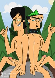 2boys 4_fingers absurd_res absurdres ambyva background balls belly_button black_hair cartoon_network clenched_teeth cloud clouds completely_nude completely_nude_male duncan_(tdi) ear_piercing earrings erect_penis erection eyebrow_piercing glans goth_boy green_eyes green_hair half-closed_eyes high_resolution highres human human_only long_hair long_hair_male looking_at_another looking_at_viewer male male_only mohawk mohawk_(hairstyle) naked nipples nose_piercing nude nude_male pecs pectorals penis punk rock short_hair sitting_on_rock smiling_at_viewer soul_patch spiked_collar sun teal_eyes testicles thumbs_up total_drama_island tree trees trent_(tdi) unibrow urethra