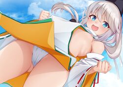 blue_eyes momendoufu mononobe_no_futo small_breasts tagme thong touhou white_hair