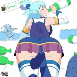 1girls animated aqua_(konosuba) ass bare_shoulders belch belly_expansion big_ass big_breasts blue_eyes blue_hair blue_heels blush breasts deity dr-worm goddess hair_ornament high_heels highres huge_belly hyper_belly kono_subarashii_sekai_ni_shukufuku_wo! large_ass lewdlemage long_sleeves long_socks looking_at_viewer megumin navel no_panties no_sound open_mouth ready_to_pop satou_kazuma skirt spirit stuffed_belly thick_thighs thighs video viewed_from_behind