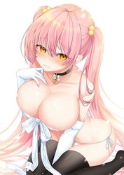 1girls big_breasts blush breasts choker huge_breasts lingerie midriff mole mole_on_breast navel orange_eyes original original_character panties pink_hair revealing_clothes teltelhousi thick_thighs thighhighs thighs tight_clothing twintails