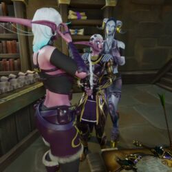 3d draenei female ferlynn horns ishari night_elf nyokari sfw teasing world_of_warcraft