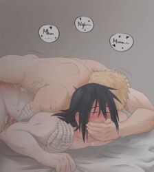 2boys amputee bandaged_arm bandages bite_mark black_hair blonde_hair blush boruto:_naruto_next_generations closed_eyes covering_another's_mouth covering_mouth cum cum_leaking cum_on_lower_body dilf doggy_style full_face_blush gagged gay hand_gagged hand_on_mouth hand_over_another's_mouth hand_over_mouth handgag heavy_blush hickey long_hair lying lying_on_person lying_on_stomach male male/male male_only male_penetrated male_penetrating male_penetrating_male male_with_male mature mature_male missing_arm mouth_gag muscular muscular_male naked naruto naruto_(series) penis prone prone_bone sasuke_uchiha sex short_hair spank_marks speech_bubble sweat taken_from_behind talking tears tears_of_pleasure text uzumaki_naruto yaoi