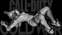 1girls black_and_white blonde_hair boots breasts call_of_duty call_of_duty_black_ops_cold_war elbow_pads gloves librafrixen looking_up mask mostly_nude panties solo_female thighhighs topless wraith_(cod)