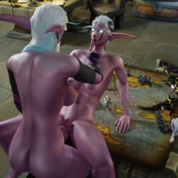 1futa 1girls 3d breasts domination draenei earrings female ferlynn futa_on_female futanari glowing_eyes ishari leaves_in_hair long_eyebrows multicolored_hair night_elf nude nyokari pointy_ears sex_toy tattoo teasing white_hair world_of_warcraft wrapped_hands