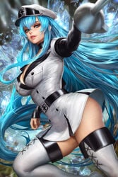 1girls akame_ga_kill! alternate_version_available ass bangs big_ass big_breasts blue_eyes blue_hair breasts choker cleavage clothed clothing dat_ass esdeath_(akame_ga_kill!) female female_focus female_only fit fit_female hat holding_sword holding_weapon large_breasts legs long_hair mature mature_female neoartcore nudtawut_thongmai side_view skirt_lift solo solo_female solo_focus stretch_marks sword thick_ass thick_thighs thigh_boots thighs toned toned_female uniform very_long_hair