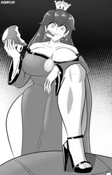 assentlov big_breasts black_and_white crown dress earrings heels mario_(series) mushroom new_super_mario_bros._u_deluxe original_character super_mario_bros. thick_thighs wario