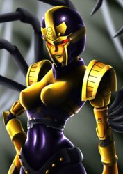 1girls alien alien_girl beast_wars blackarachnia curvaceous curvy curvy_female curvy_figure female female_only looking_at_viewer machine nipple_bulge pointy_breasts pointy_nipples red_eyes robot robot_girl solo solo_female transformers yellow_breasts