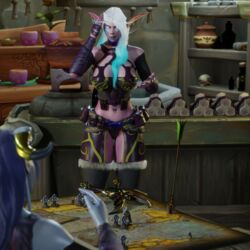 3d draenei female ferlynn horns ishari night_elf nyokari sfw teasing world_of_warcraft